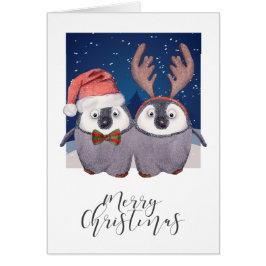 Navidades Pingüino Pareja Cute Santa y Reno