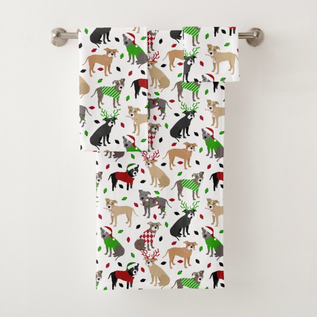 Navidades Pitbull Dogs Bath Toalla Set (In situ)