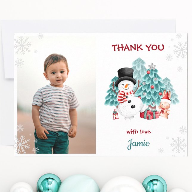 Navidades Plantilla de fotos de cumpleaños Tarjeta (Christmas Birthday Photo Template Thank You Card)