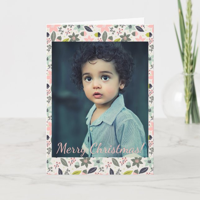 Navidades Poinsettia Acorns Gray Aqua Lime Photo (Anverso)