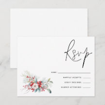 Navidades Poinsettia Berries Script Wedding RSVP