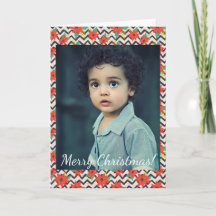 Navidades Poinsettia Roja Foto de Chevron Blanco N