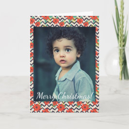 Navidades Poinsettia Roja Foto de Chevron Blanco N