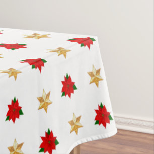Navidades Poinsettias y estrellas en manteles blan