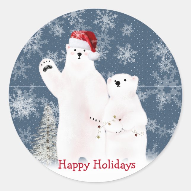 Navidades Polar Bears Square Pegatina (Anverso)