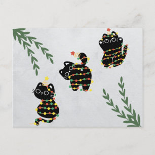 Navidades postal lindo gato jugando mascotas graci