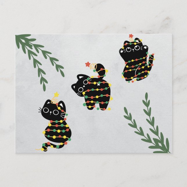 Navidades postal lindo gato jugando mascotas graci (Anverso)