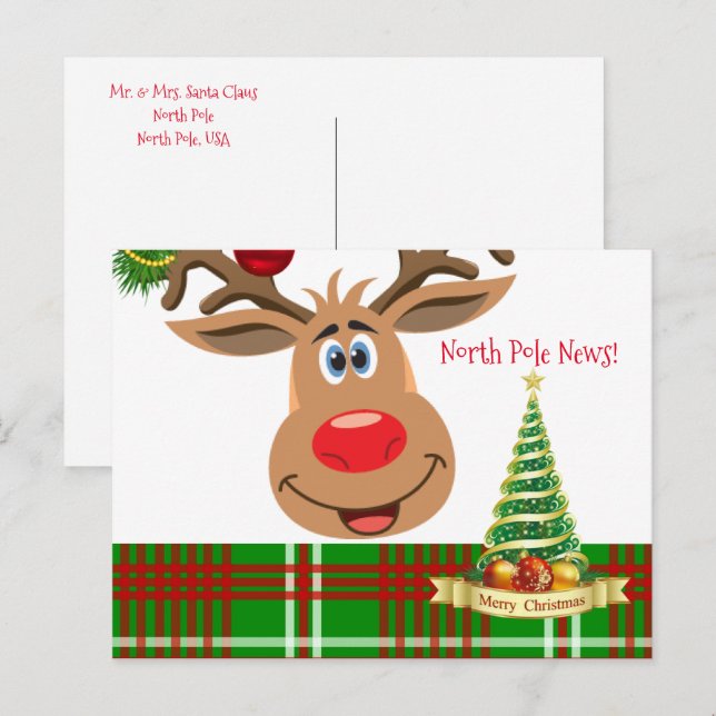 Navidades postales de reno del Polo Norte (Anverso / Reverso)
