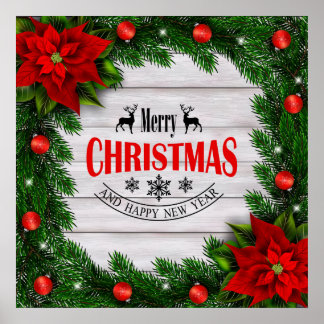 Navidades poster con ramas y decoración