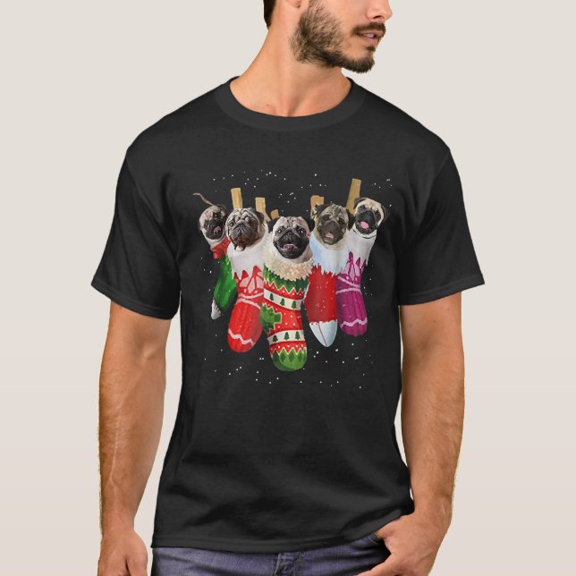 Navidades Pug agarran graciosas camisetas navideña (Anverso)