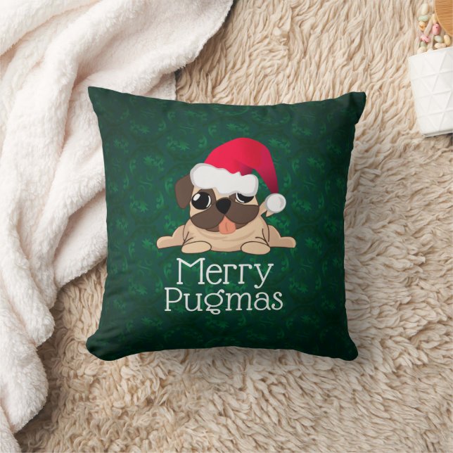 Navidades Pug Cojín decorativo de perro 16" x 16" (Manta)