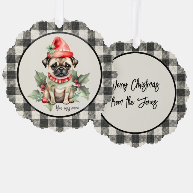 Navidades Pug con tarjeta de ornamento de papel Go (Anverso/Reverso)