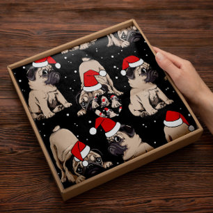 Navidades Pug Holiday   Papel de tejidos de perros