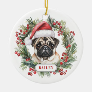Navidades Pug Ornamento de Círculo Cerámico