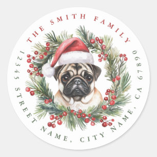 Navidades Pug Round Pegatinas