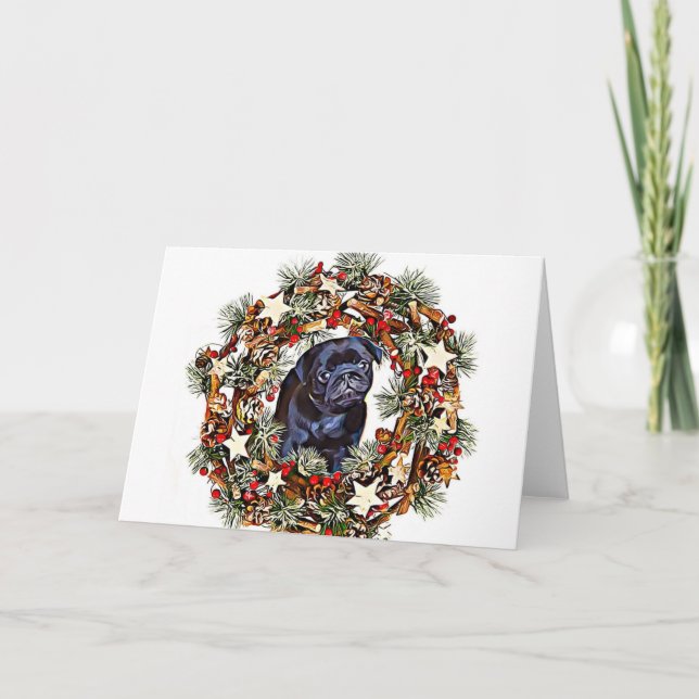 Navidades Pug tarjeta de felicitación (Anverso)