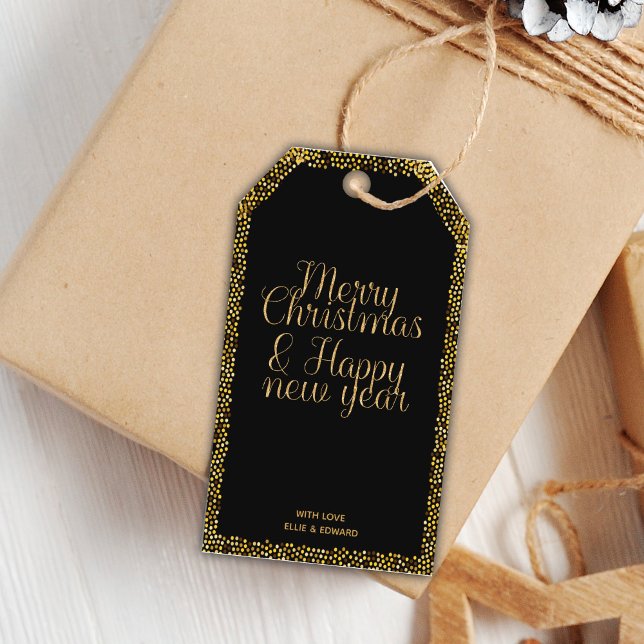 Navidades Purpurinas negros favorecen las etiqueta (Black Glitter Christmas Favor Tags)