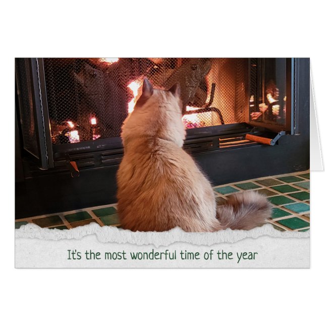 Navidades Ragdoll Cat Por Chimenea (Anverso (Horizontal))