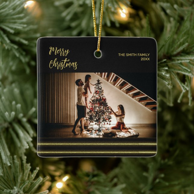 Navidades rayas doradas Cerámica Plaza Ornamento (Árbol)