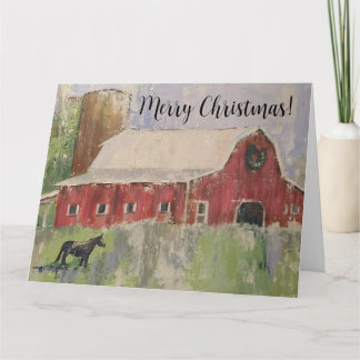 Navidades Red barn equestrian Tarjeta de saludo
