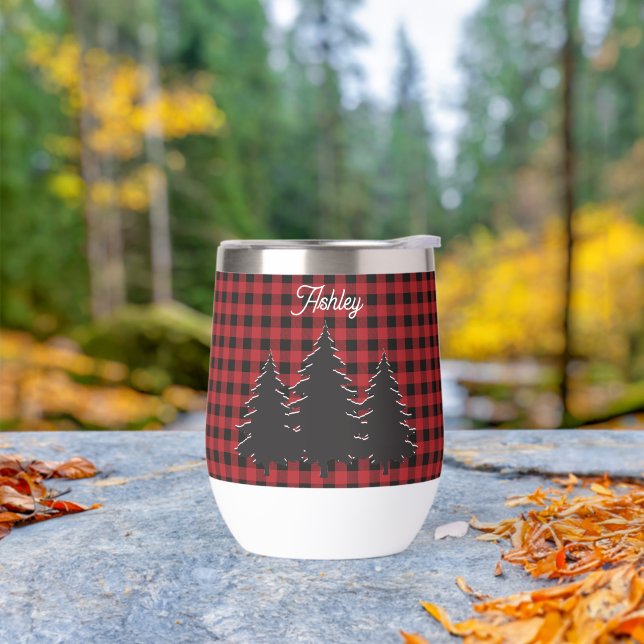 Navidades Red Black Buffalo Plaid Trees Nombre (Exterior)