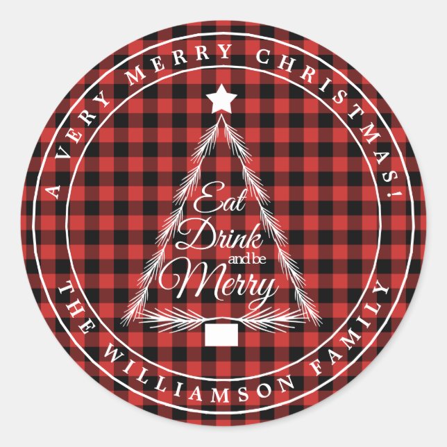 Navidades Red Black Gingham Pattern Sello para sob (Anverso)