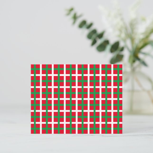 Navidades Red green white Squared patrón postal (Anverso de pie)
