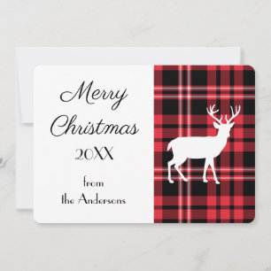 Navidades Red Tartan Plaid Pattern White Stag