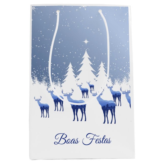 Navidades Regalo Bolsa Azul Deer Boas Festas (Anverso)