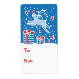 Navidades regalo de renos etiqueta azul (de y de)