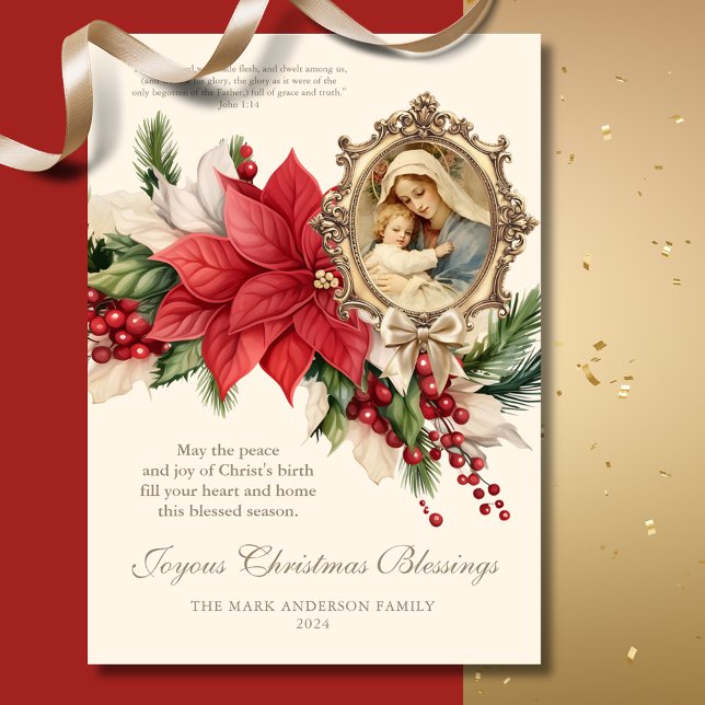 Navidades religiosos Poinsettia Mary & Jesus (Subido por el creador)