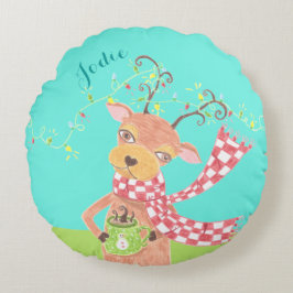 Navidades reno almohada personalizada de niño redo