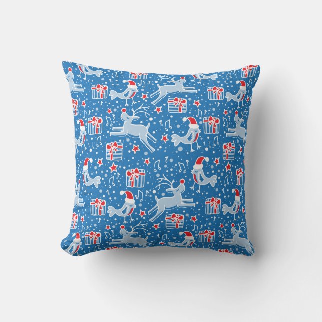 Navidades reno y almohada de lanzamiento azul de p (Anverso)