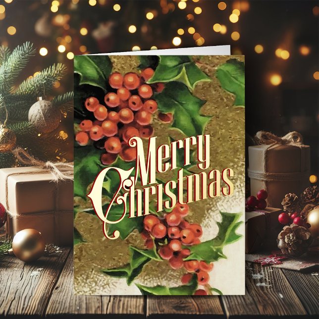 Navidades retro con tarjeta de vinos Feliz Navidad (Vintage Christmas cards gold foil Christmas card with retro Santa Claus)