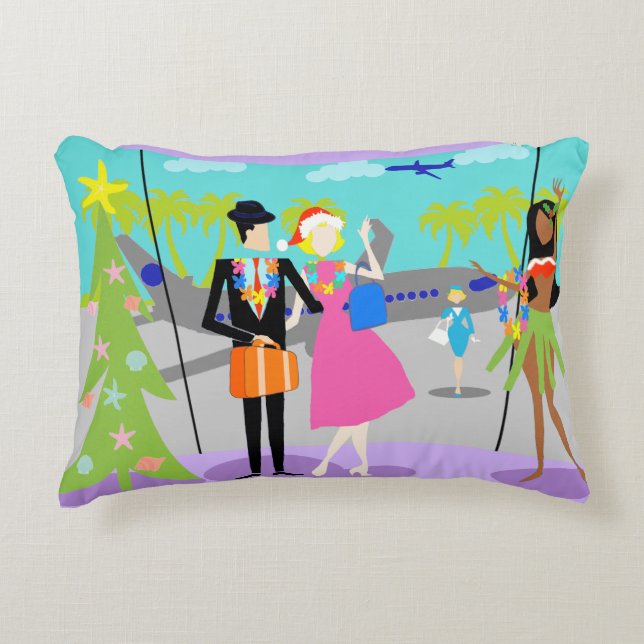 Navidades retro hawaianos acentúan almohada (Anverso)