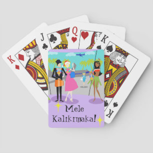 Navidades retro hawaianos jugando cartas