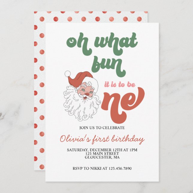 Navidades Retro Invitación al primer cumpleaños (Anverso / Reverso)