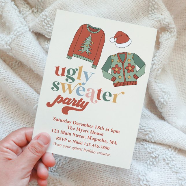 Navidades retro invitaciones a fiestas suéter feas (Subido por el creador)