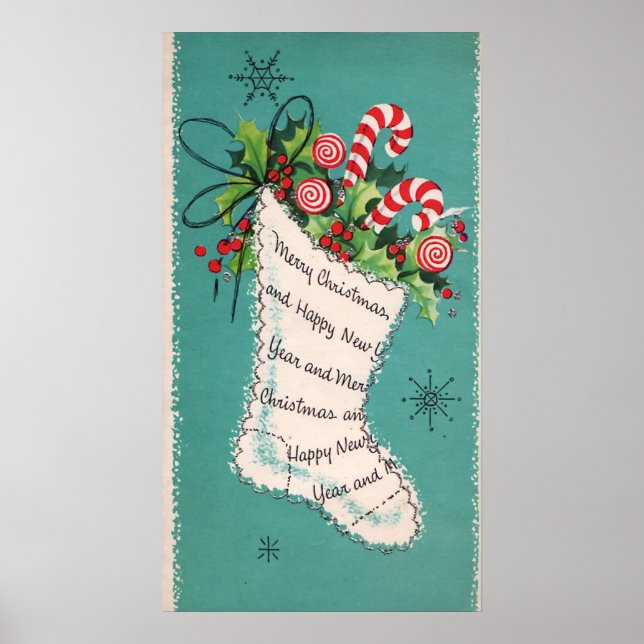 Navidades retro poster de decoración de medias de  (Frente)