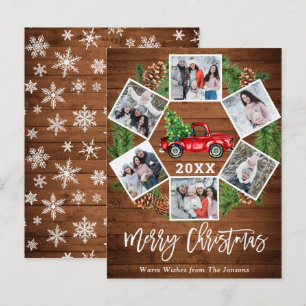Navidades Retro Red Farm Truck 6 Tarjeta fotográfi