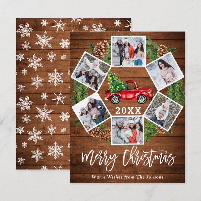 Navidades Retro Red Farm Truck 6 Tarjeta fotográfi (Anverso / Reverso)