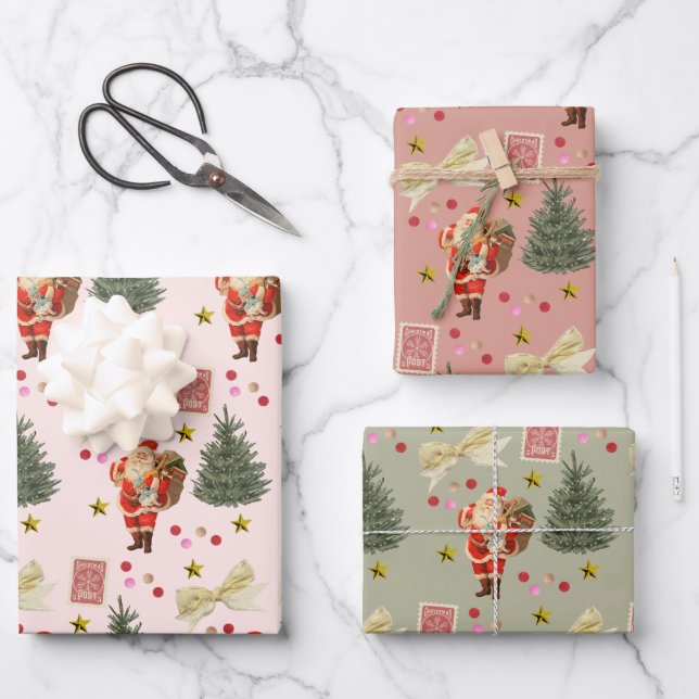 Navidades Retro Santa Rosa y Sage Envuelven hojas (Anverso)