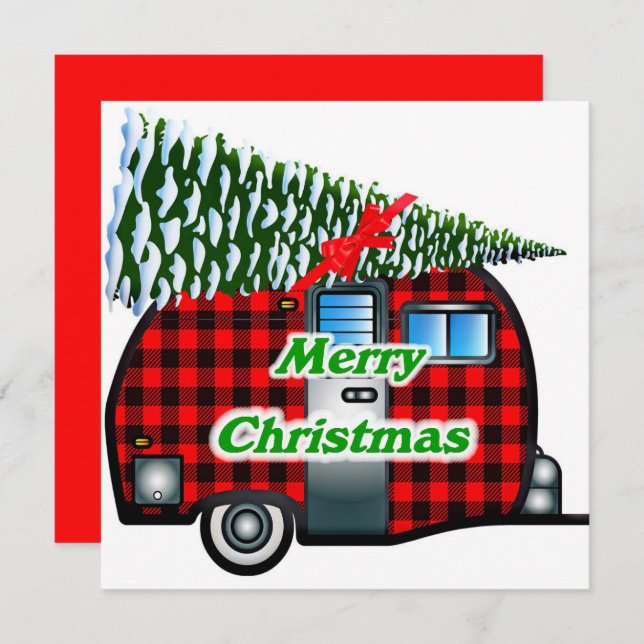Navidades Retro Tarjeta Camper Plantado en Árbol (Anverso / Reverso)