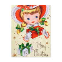 Navidades retro vintage chica postal de vacaciones