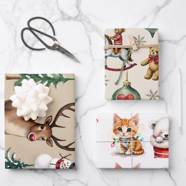 Navidades retro vintage envolviendo papel plano (Anverso)