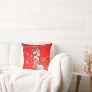 Navidades retro vintage mujer almohada de decoraci