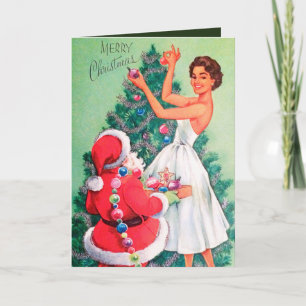 Navidades retro vintage Santa lady agregar tarjeta