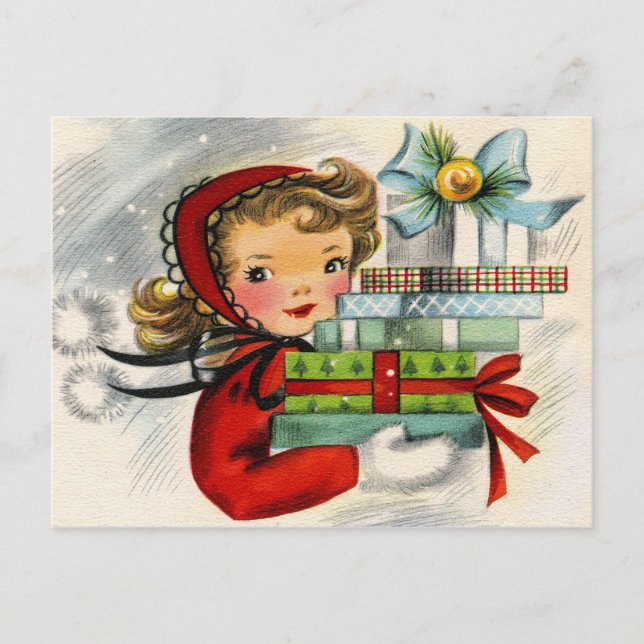 Navidades retro vintage Tarjeta postal de la mujer (Anverso)