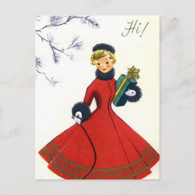Navidades retro vintage Tarjeta postal de la mujer (Anverso)