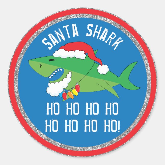 Navidades rodean a Pegatinas Santa Shark (Anverso)